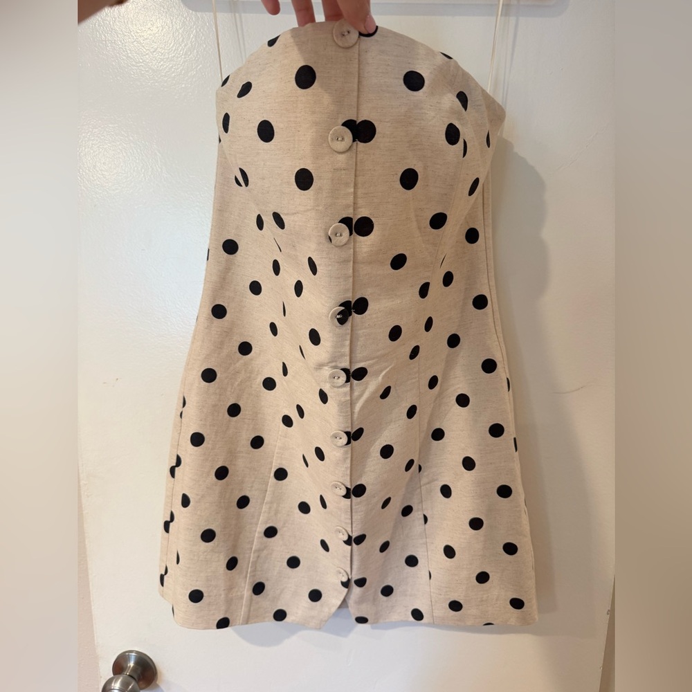 Endless Rose Strapless Polka Dot Button-Front Mini Dress - Beige/Black